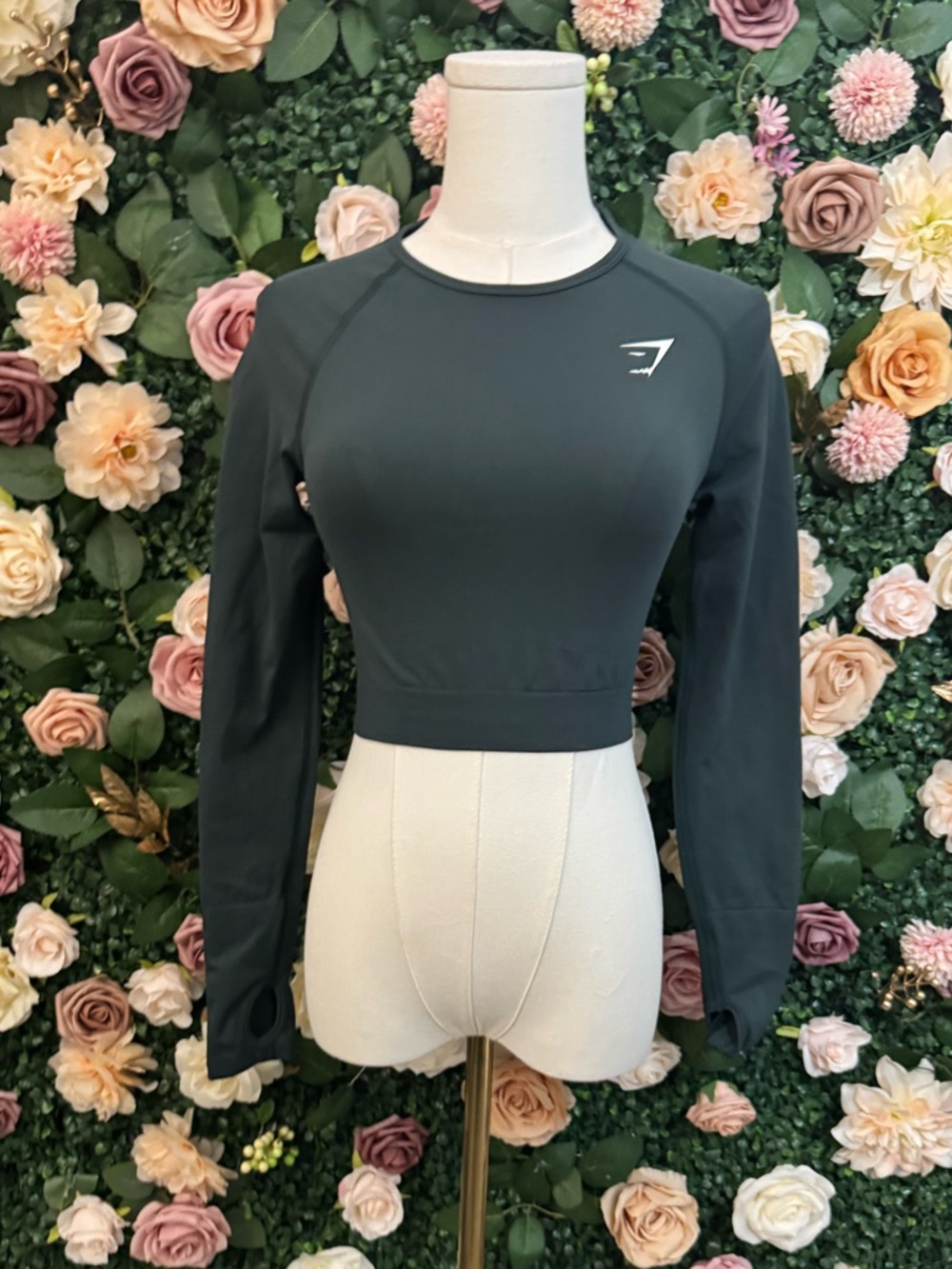 Gymshark Dark Green Long Sleeve Cropped Athletic Top